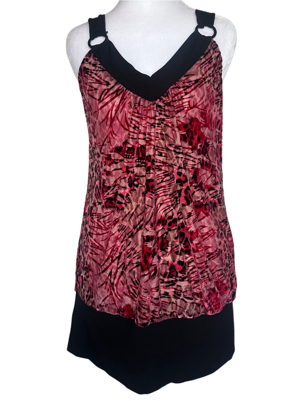 VTG Y2K Dots Velvet and Mesh Leopard Print Bubble Dress/Blouse